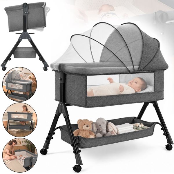 Детская приставная кроватка колыбель Baby Crib D929 люлька с москитной сеткой, корзиной для хранения и регулировкой высоты для новорождённых X-637