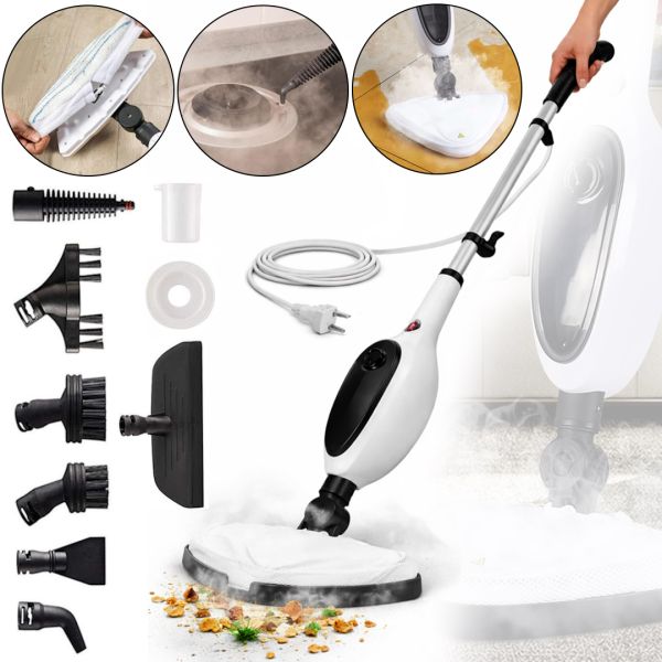 Ручная паровая швабра Steam Mop PR-355 12в1 300 мл пароочиститель высокого давления с баком для воды и насадками для уборки и мытья пола от сети