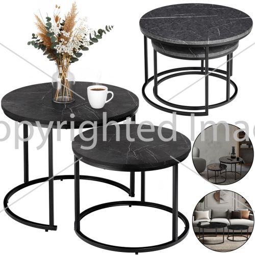 Комплект журнальных столиков Kontrast SK102 2 в 1 50 / 70 см круглый двойной кофейный стол трансформер Лофт с металлическим каркасом Черный мрамор