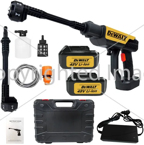 Беспроводная мойка высокого давления Dewalt DCPW600N 48V 5Ah 2 аккумулятора, аккумуляторная мини автомойка с кейсом, распылитель Девольт для авто