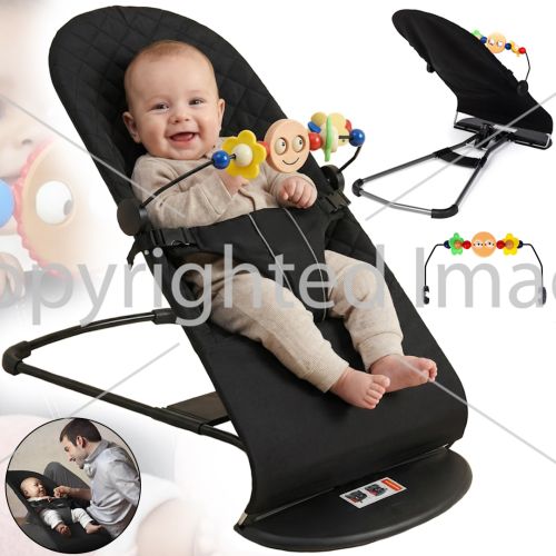 Детский шезлонг качалка Love Baby M00042-1 люлька с регулировкой наклона, дугой и игрушкой для новорождённого ребенка до 13 кг BabyBjörn Черная